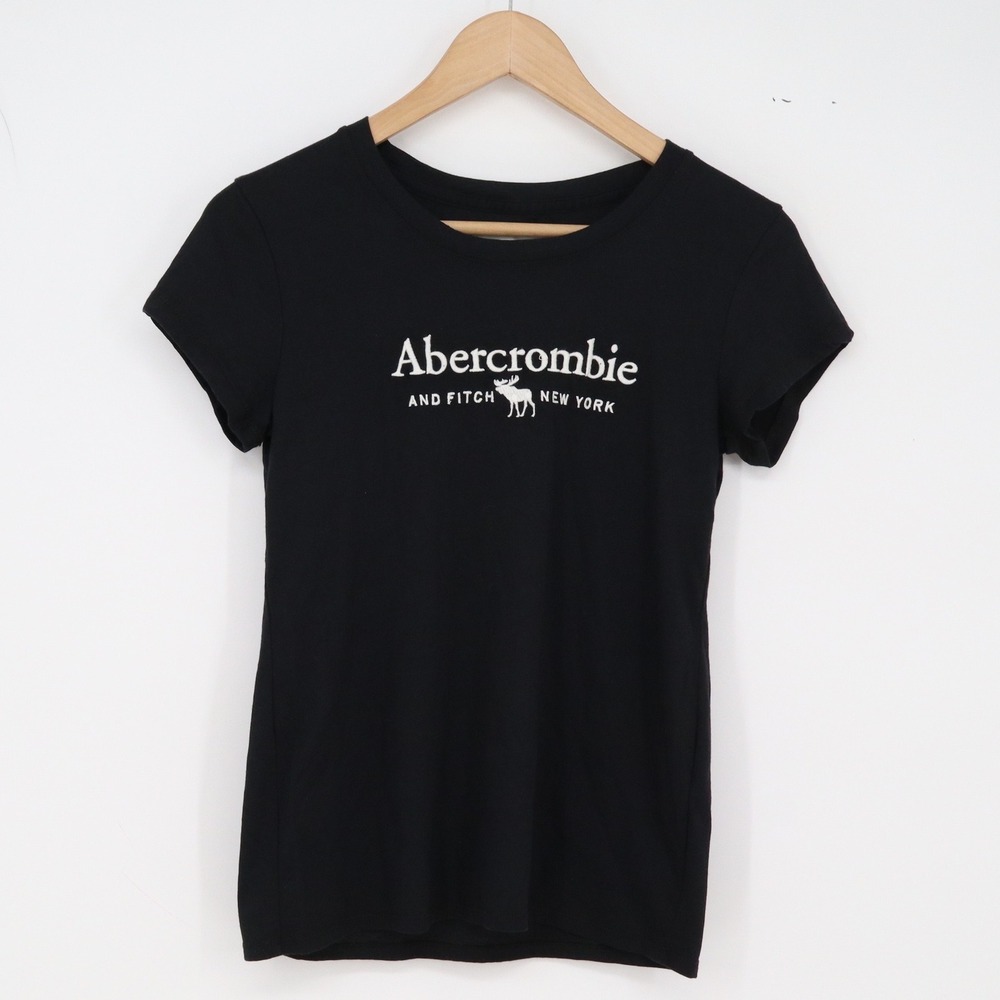 Abercrombie T-Shirt Womens XS Soft A&F Collection Black Graphic Logo Excellent